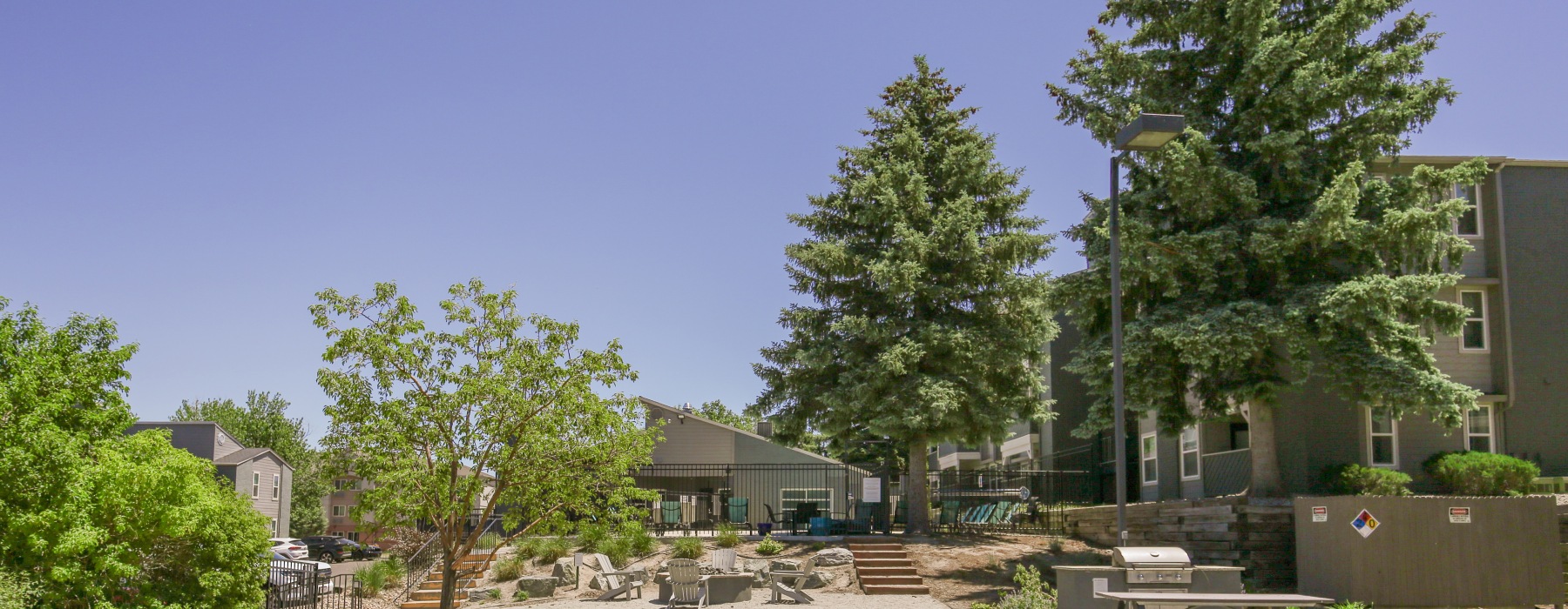 Outdoor amenity space surrounded by trees